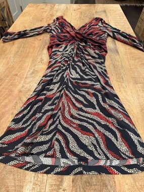Anne Klein Navy Dress with Red & Cream Abstract Zebra Print